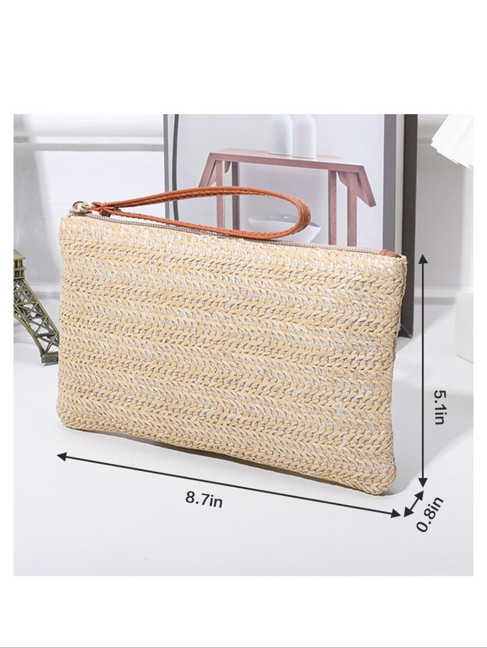 Woven Straw Clutch Bag in Natural Beige - Picture 3 of 3